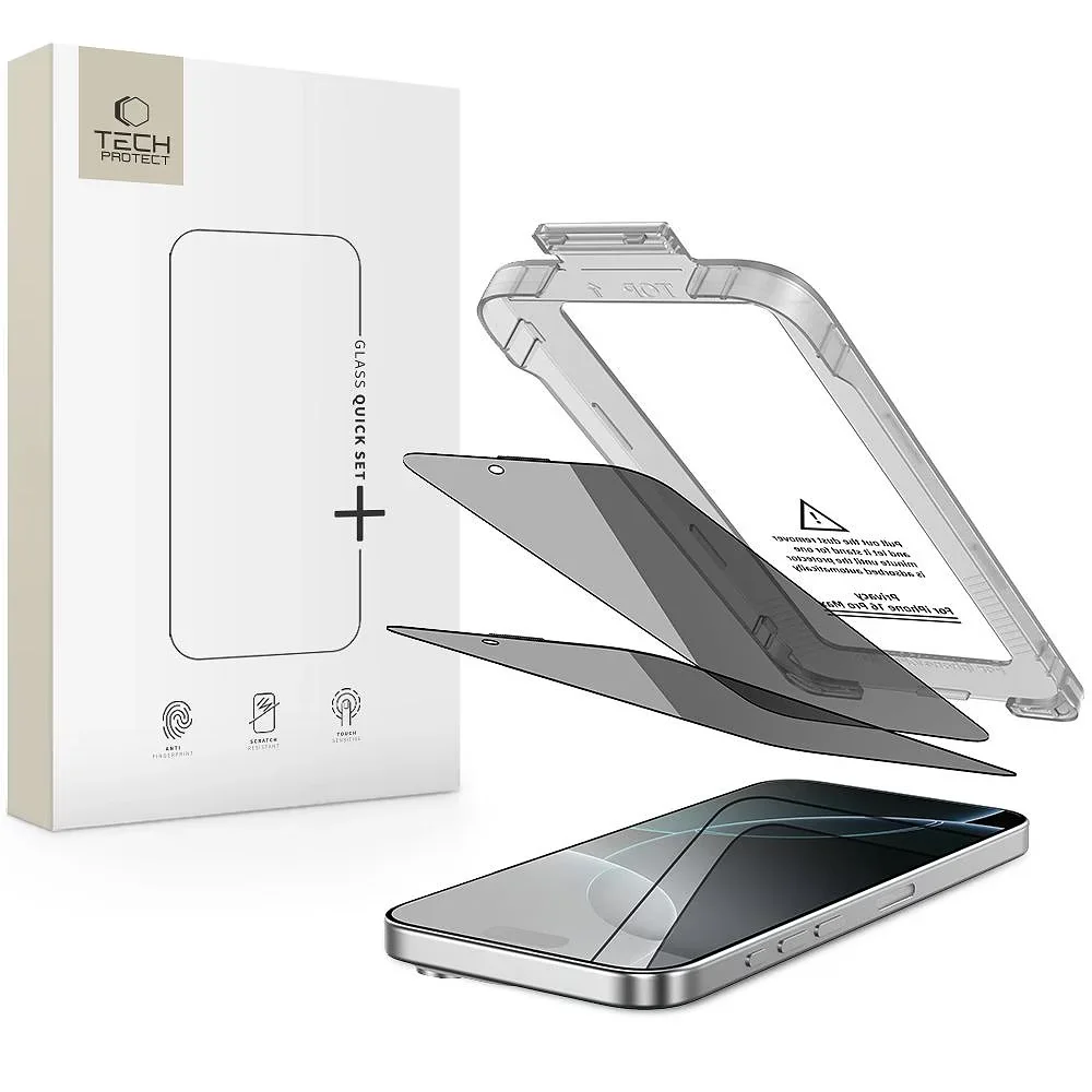 Φωτογραφία προϊόντος: Tech-Protect Quick Set Spy+ 2-Pack Privacy Tempered Glass For iPhone 16 Pro