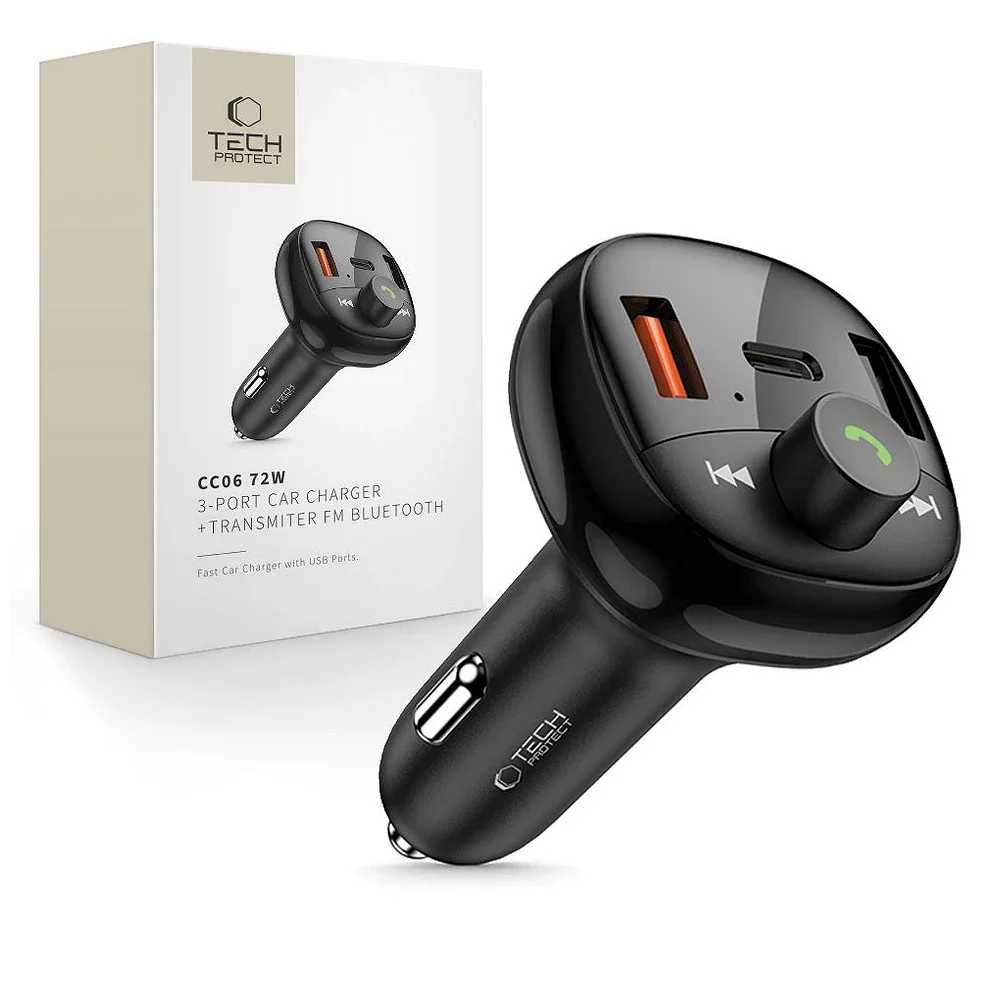 Φωτογραφία προϊόντος: Tech-Protect FM Bluetooth Transmitter - Φορτιστής Αυτοκινήτου CC06 με 2xUSB-A & USB-C PD 72W Black