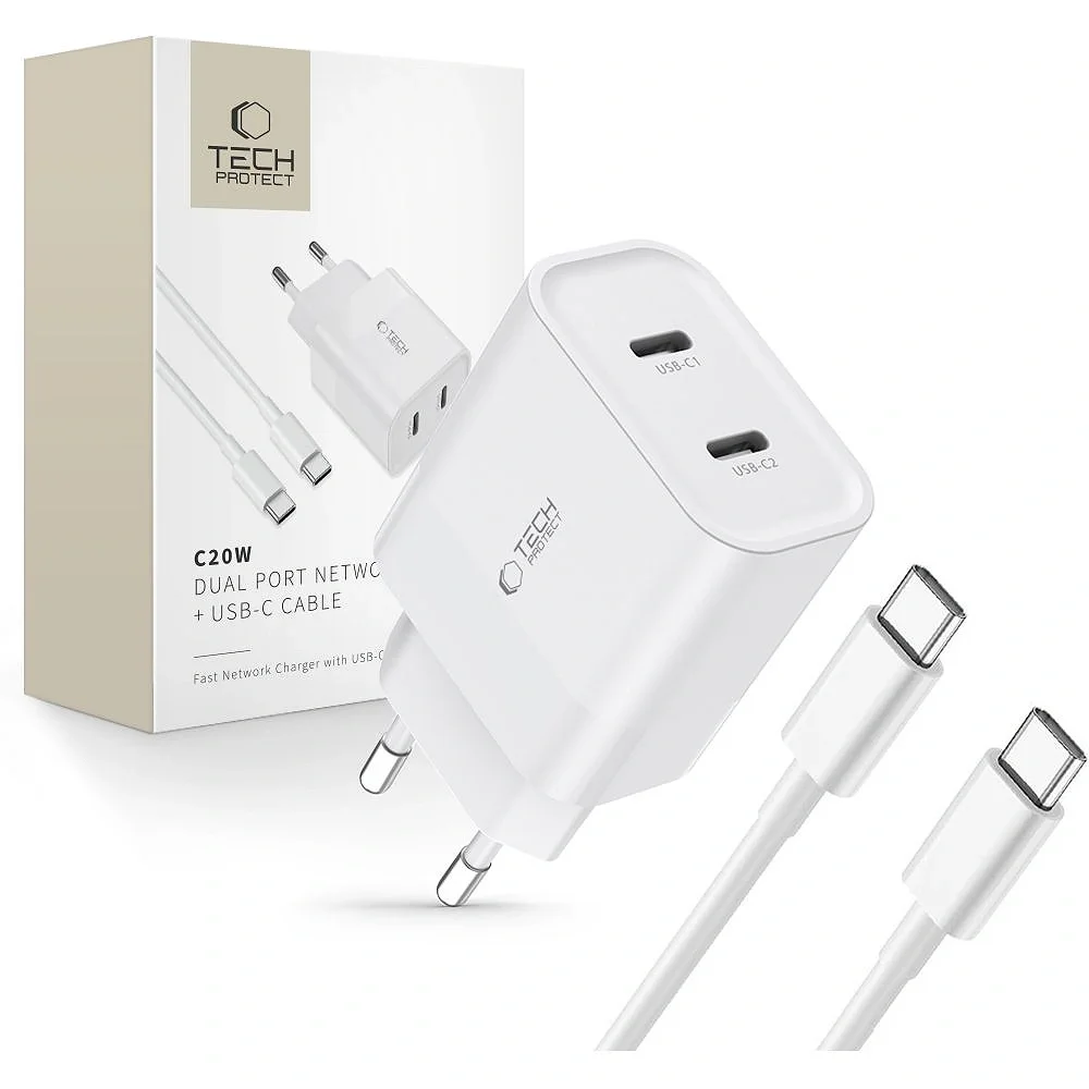 Φωτογραφία προϊόντος: Tech-Protect Tech‑Protect Φορτιστής C20W με 2 Θύρες Type-C PD20W και Καλώδιο Type‑C White