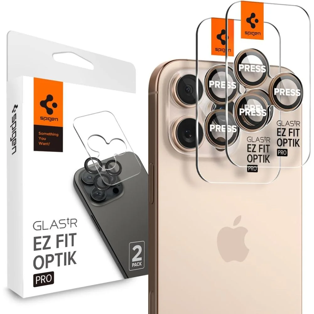 Φωτογραφία προϊόντος: Spigen Optik Pro Glas.tR "Ez Fit" Camera Protector 2-Pack iPhone 16 Pro / 16 Pro Max / 17 Pro / Pro Max Desert Titanium