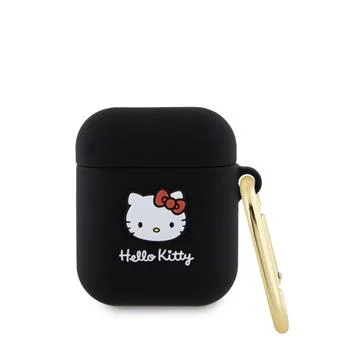 Φωτογραφία προϊόντος: Hello Kitty Θήκη Σιλικόνης Liquid Silicone 3D Kitty Head Logo AirPods 1/2 Black