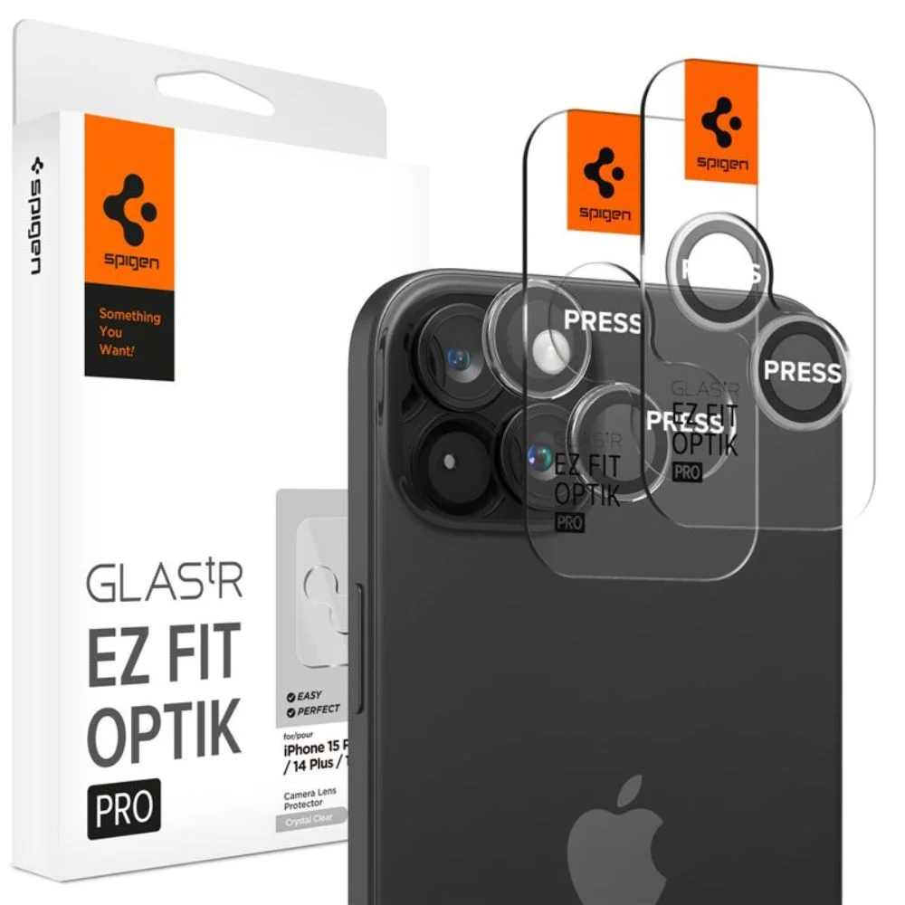 Φωτογραφία προϊόντος: Spigen Glass tR EZ Fit Optik Pro Camera Tempered Glass 2 Pack iPhone 15/15 Plus/14/14 Plus Crystal Clear