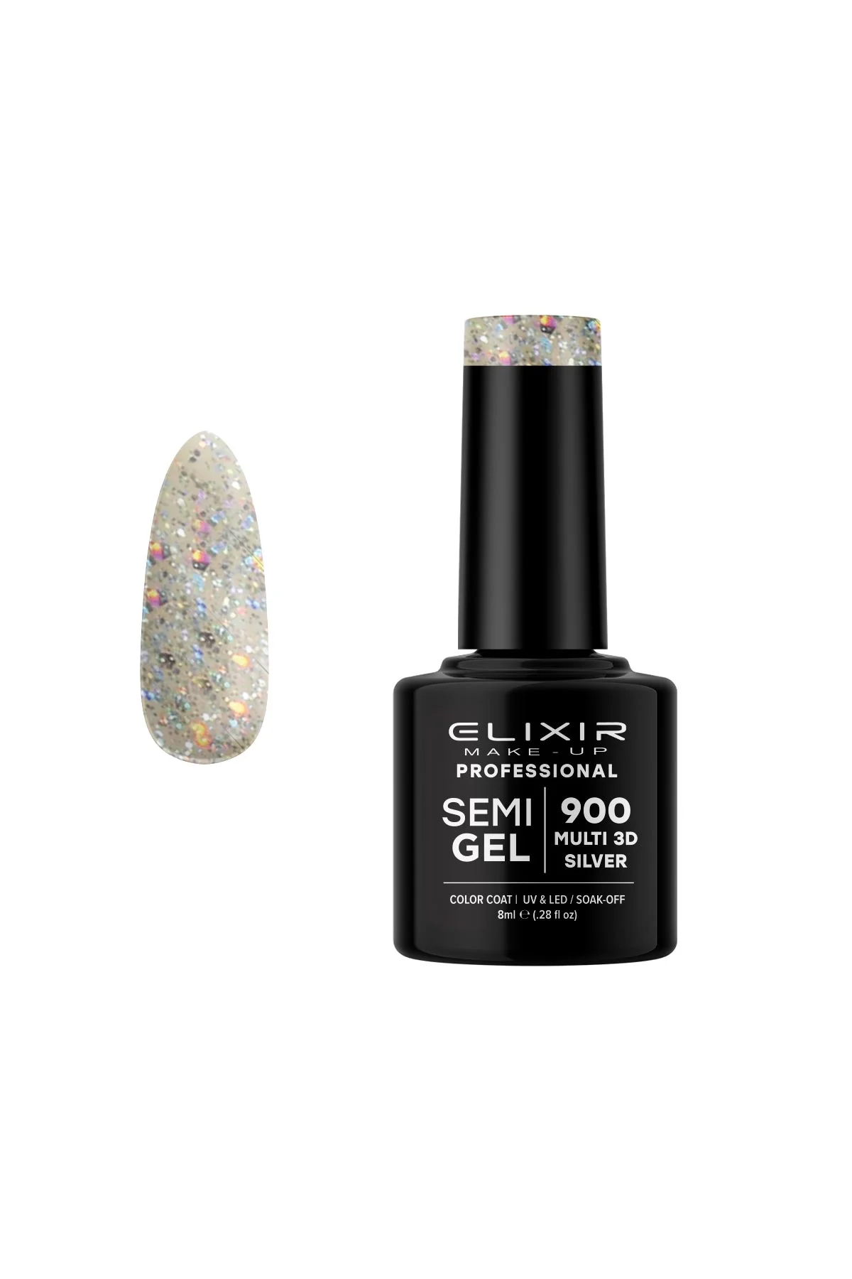 Φωτογραφία προϊόντος: Ημιμόνιμο Βερνίκι Elixir Semi Gel 900 Multi 3D Silver 8ml