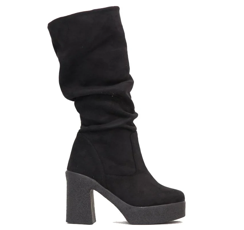 Φωτογραφία προϊόντος: Anteos Shoes 75643 Γυναικεία Μπότα Eco-Suede σε Μαύρο χρώμα με Fleece ζεστή επένδυση