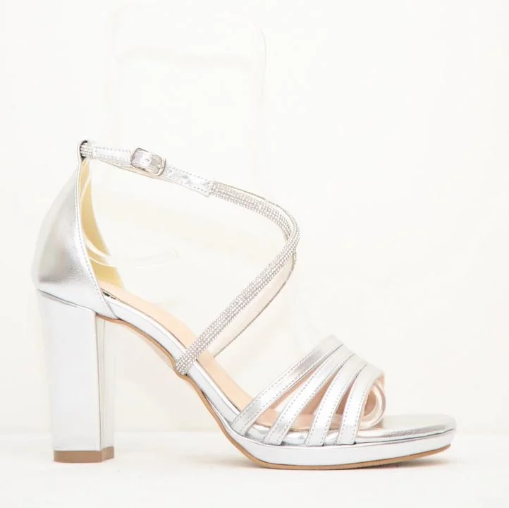 Φωτογραφία προϊόντος: Ellen Shoes 78136 Γυναικεία Πέδιλα από Eco σε Ασημί Μεταλλικό χρώμα