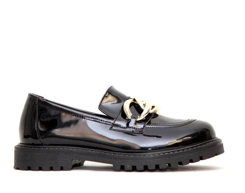 Φωτογραφία προϊόντος: Anteos Shoes 2025-902 Γυναικεία Loafers από Δέρμα σε Μαύρο Λουστρίνι χρώμα