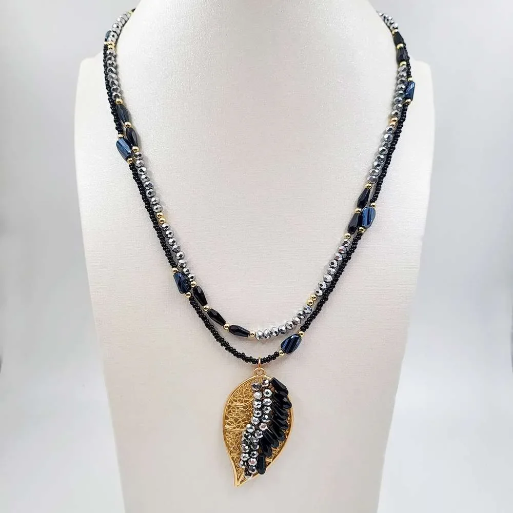 Φωτογραφία προϊόντος: OEM Boho black gold leaf χειροποίητο