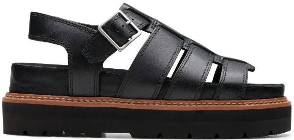 Φωτογραφία προϊόντος: Clarks γυναικεία flatform πέδιλο δερμάτινο σε μαύρο χρώμα Orianna Twist 26176317 Black