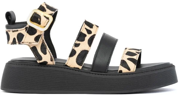 Φωτογραφία προϊόντος: Komis & Komis Komis and komis γυναίκειο flatform πέδιλο σε μαύρο χρώμα με λεοπαρ λεπτομέρειες C 33 Bl.Giraffe