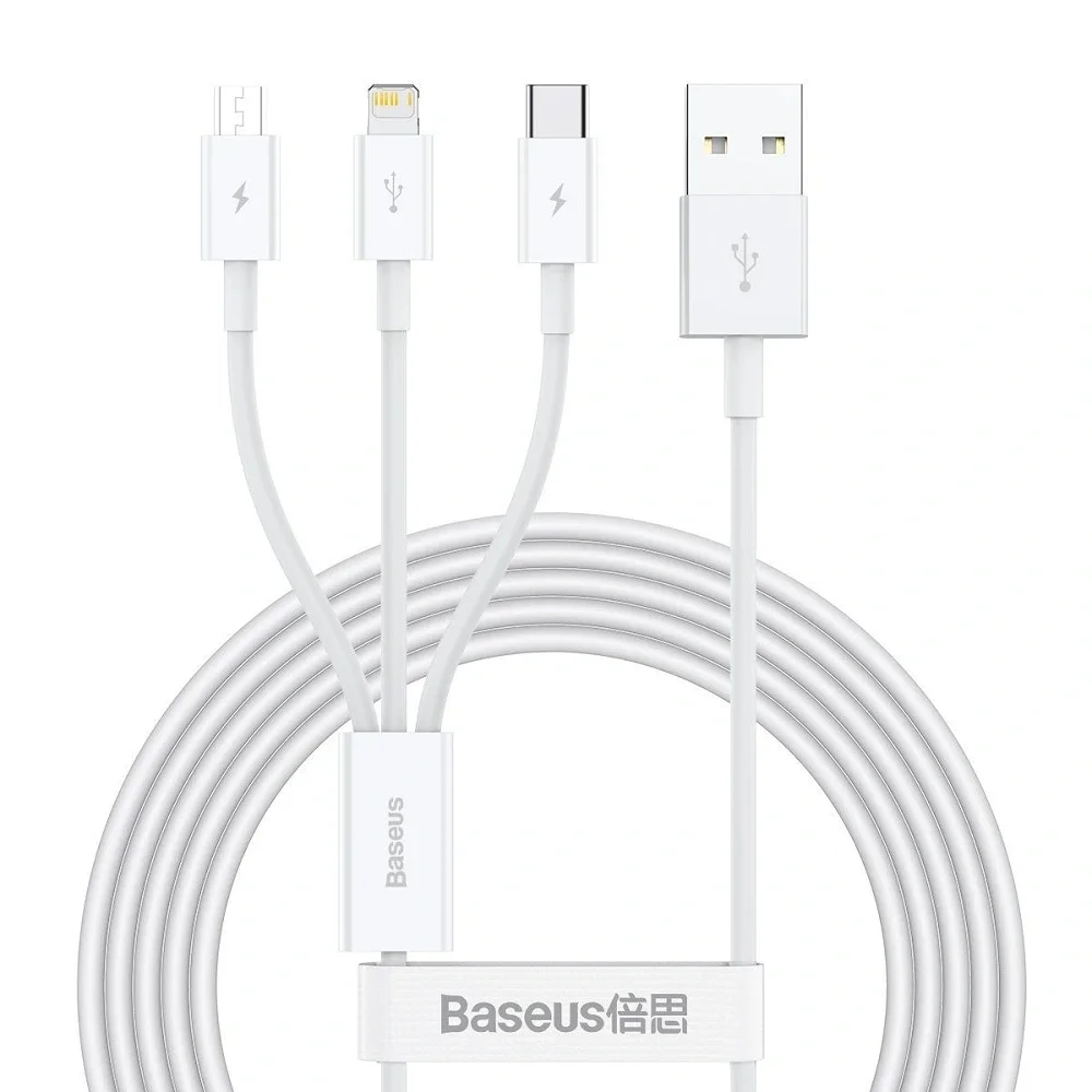 Φωτογραφία προϊόντος: Baseus Καλώδιο USB-A 3in1 Superior Series σε micro USB / Type‑C / Lightning 3.5A 1.2m White