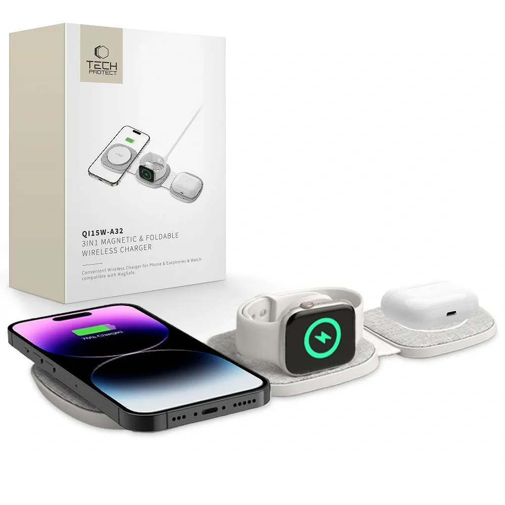 Φωτογραφία προϊόντος: Tech-Protect QI15W-A32 Ασύρματος Φορτιστής Magsafe 3in1 (Μαγνητικός & Αναδιπλούμενος) Grey