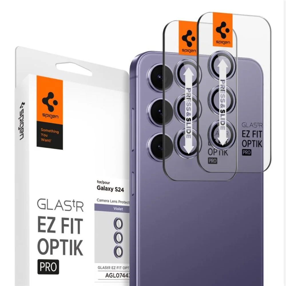 Φωτογραφία προϊόντος: Spigen Glass tR EZ Fit Optik Pro Camera Tempered Glass 2 Pack Samsung Galaxy S24 Violet