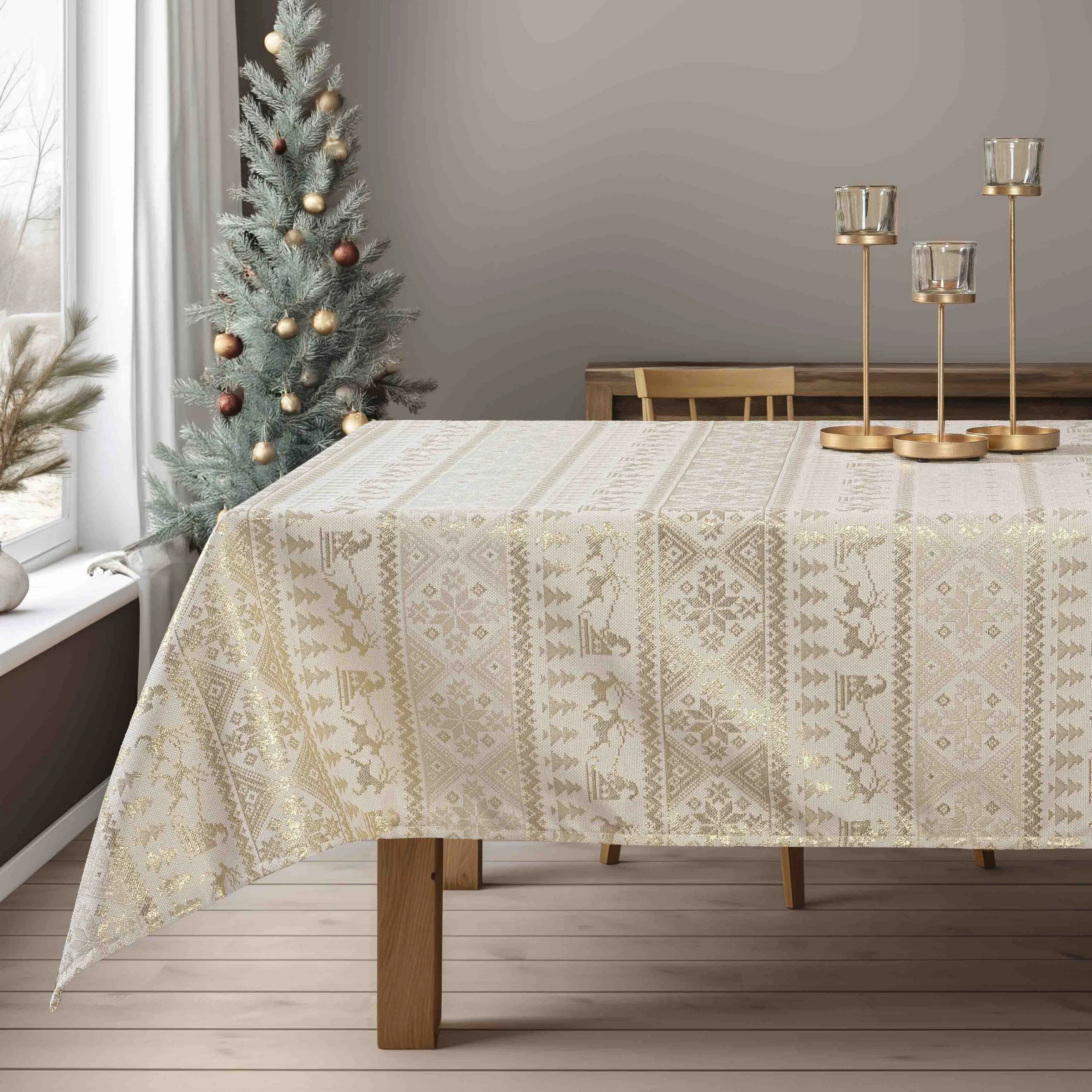 Φωτογραφία προϊόντος: Beauty Home ΤΡΑΠΕΖΟΜΑΝΤΗΛΟ ΖΑΚΑΡ ΠΑΡΑΔΟΣΙΑΚΟ ΜΕ ΧΡΥΣΑ ΧΡΙΣΤ. ΣΧΕΔΙΑ - 135 x 180 cm