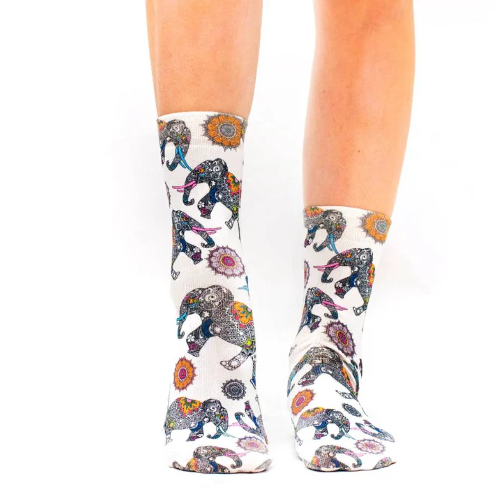 Φωτογραφία προϊόντος: Wigglesteps Mandala Elephants Lady Socks Άσπρο