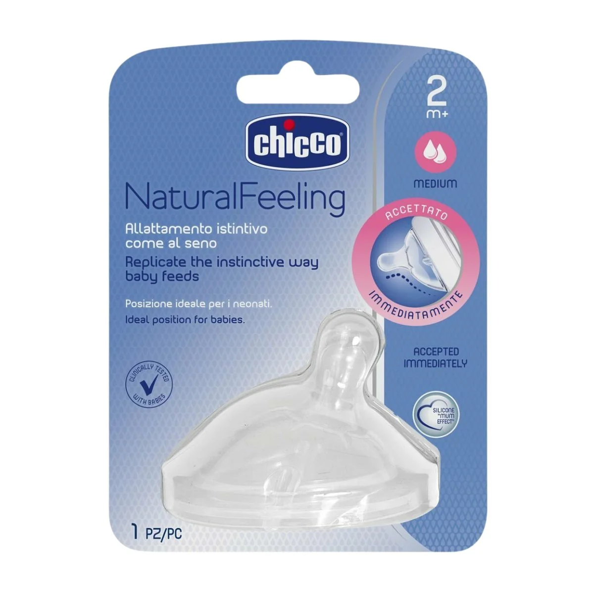 Φωτογραφία προϊόντος: Chicco,Chicco Θηλές Σιλικόνης Chicco Natural Feeling Θηλή Σιλικόνης Μέτριας Ροής 2m+ 1τμχ