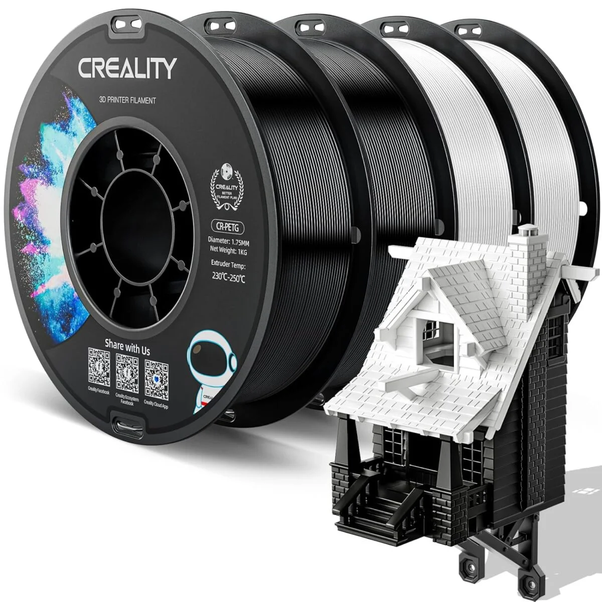 Φωτογραφία προϊόντος: Creality CR-PETG Value Pack 4kg - No Reel - 2x Black & 2x White 3D Printer Filament Refill