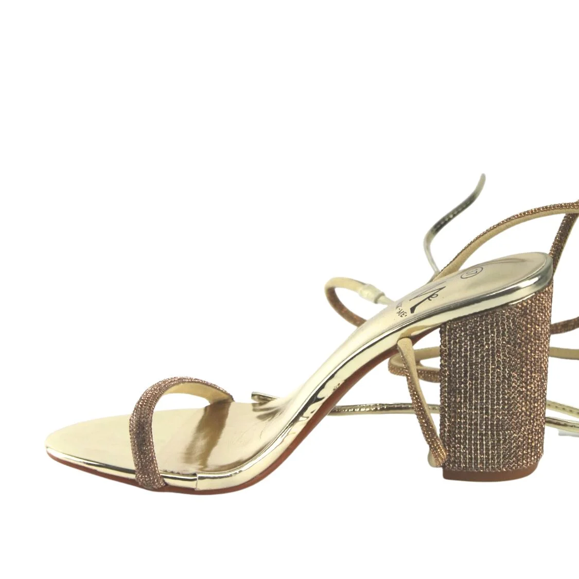 Φωτογραφία προϊόντος: MIA SHOES Πέδιλο lace up χρυσό με στρας στο τακούνι