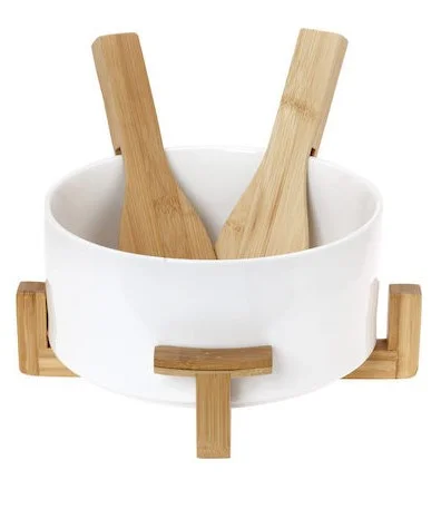 Φωτογραφία προϊόντος: HOME FASHION ACCESSORIES HFA Σαλατιέρα Πορσελάνης Party Time White Με Κουτάλες 22cm