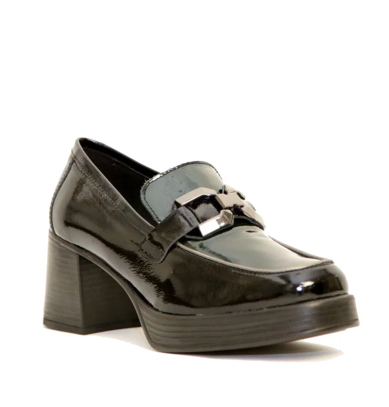 Φωτογραφία προϊόντος: Wikers Γυναικεία Loafers - Γόβες E-153 από Δέρμα Λουστρίνι σε Μαύρο-Πράσινο χρώμα