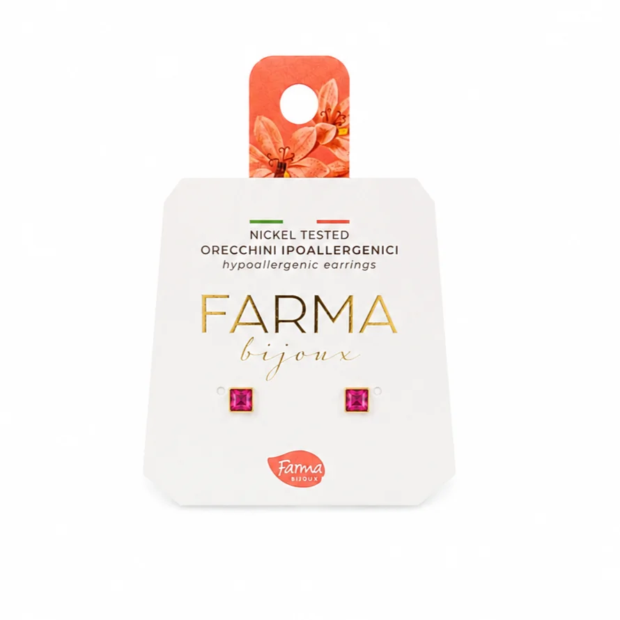 Φωτογραφία προϊόντος: Farma Bijoux Υποαλλεργικά Παιδικά Σκουλαρίκια Καρφωτά με Τετράγωνες Πέτρες Ροζ 1 Ζευγάρι