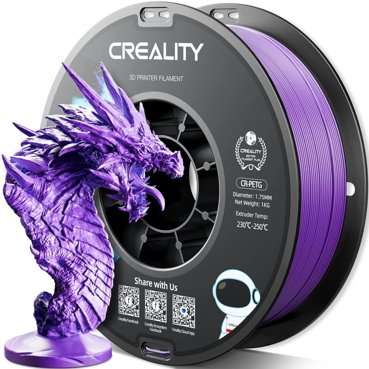 Φωτογραφία προϊόντος: Creality CR-PETG Purple 3D Printer Filament, Hard Glossy, Tensile Str. 49MPA, 1 kg Spool1.75