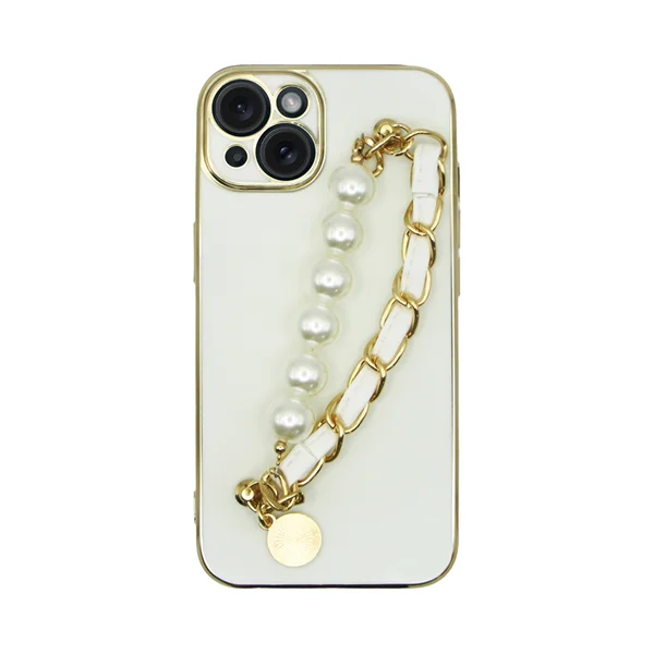 Φωτογραφία προϊόντος: Vivid Silicone Case Pearl Chain Holder Apple iPhone 15 White/Gold
