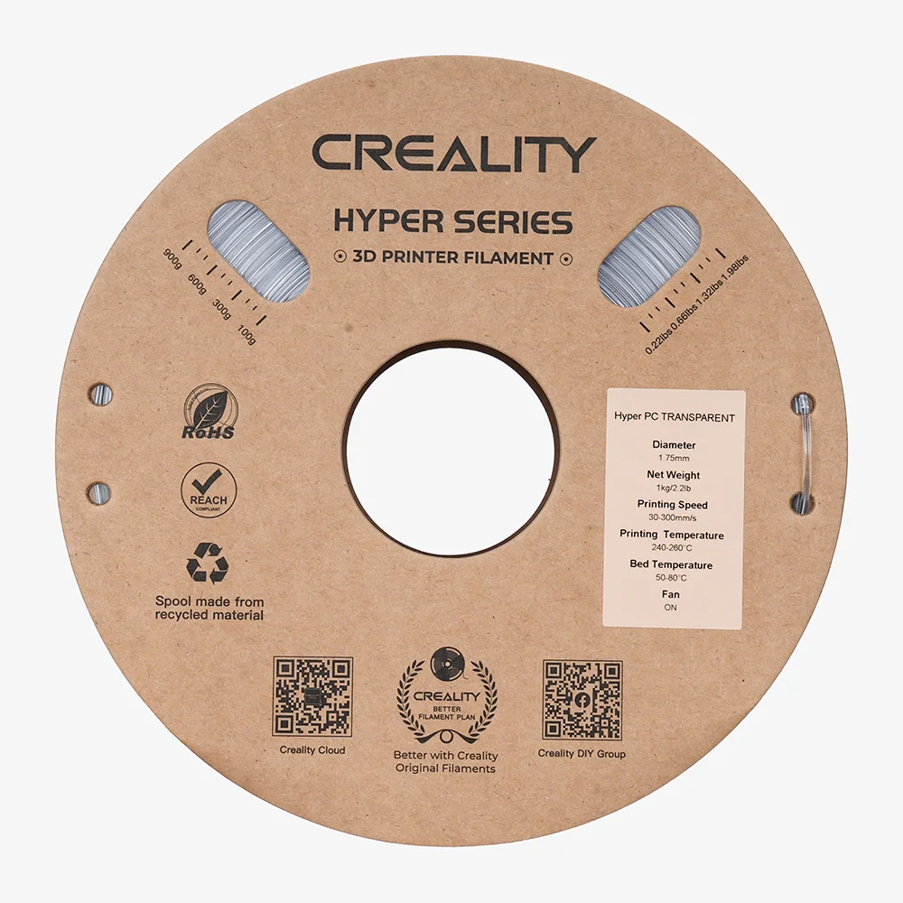 Φωτογραφία προϊόντος: Creality Hyper PC Transparent 3D Printer Filament Crystal Clear Finish 1.75mm 1KG