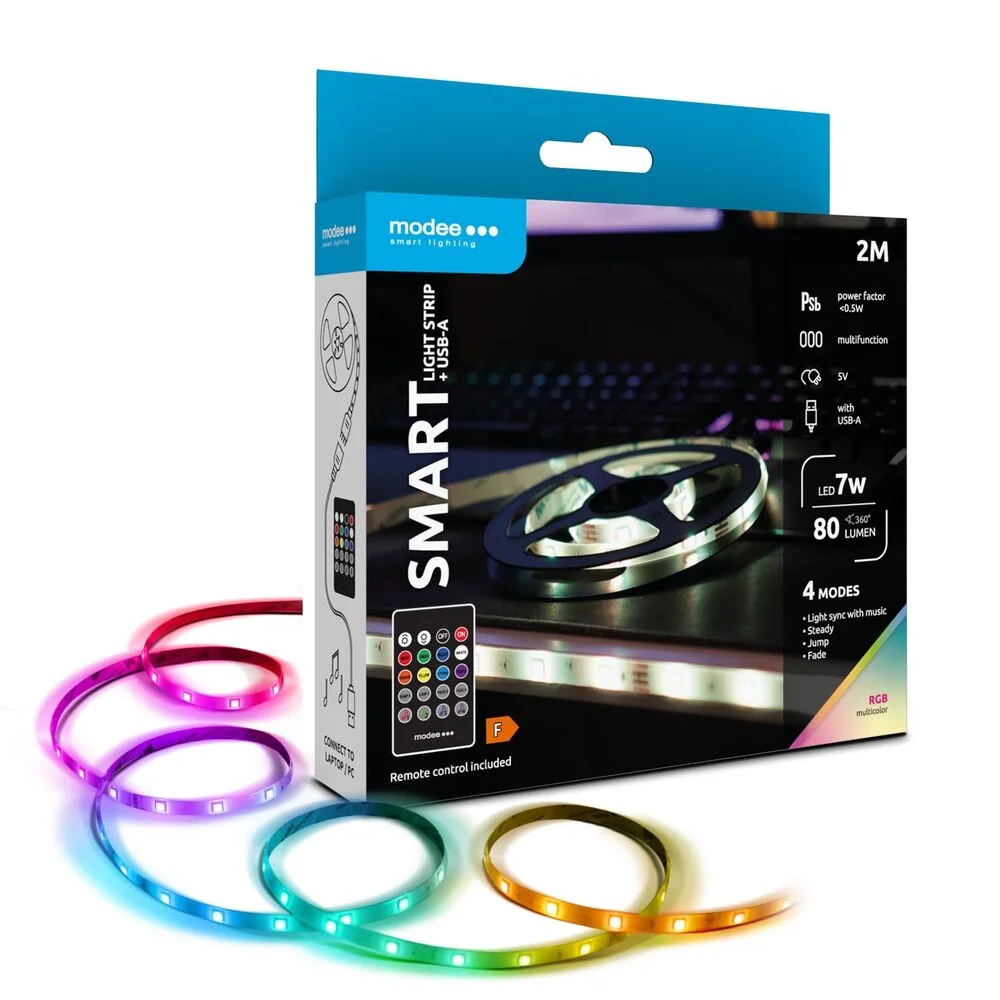 Φωτογραφία προϊόντος: Modee Lighting Modee Ταινία LED Smart με Τηλεχειριστήριο 7W IP20 RGB + USB 80lm 2M