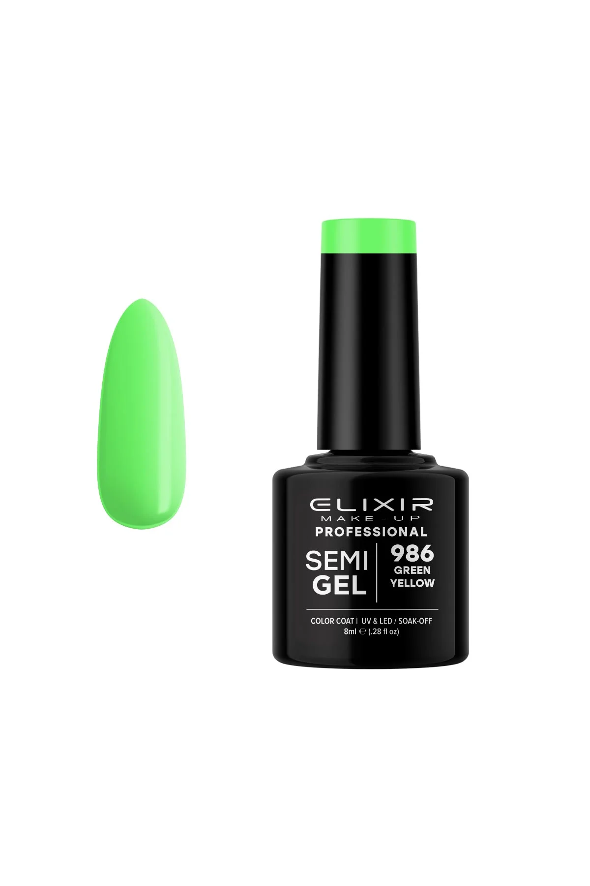 Φωτογραφία προϊόντος: Ημιμόνιμο Βερνίκι Elixir Semi Gel 986 Green Yellow 8ml
