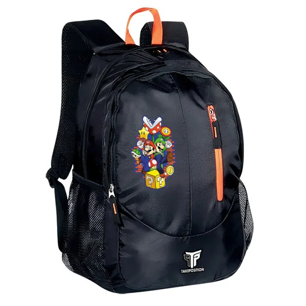 Φωτογραφία προϊόντος: Σακίδιο πλάτης Takeposition Wild Mario bros ready to play, 2 κεντρική θέση Rpet 600D 45Y x 29Π x 17Β, Μαύρο, 970-1302