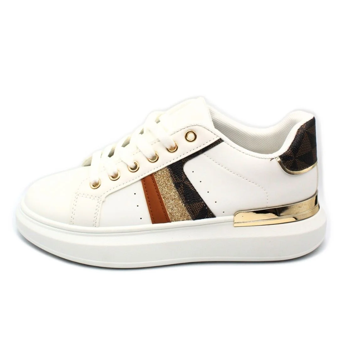 Φωτογραφία προϊόντος: PLATO Sneaker λευκό με τριχρωμία στο πλαί