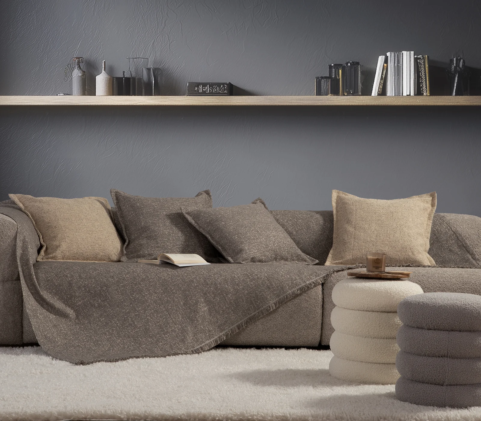Φωτογραφία προϊόντος: Nef-Nef Homeware Ριχτάρι Τριθέσιου Καναπέ Alamo 25 170x300 STONE