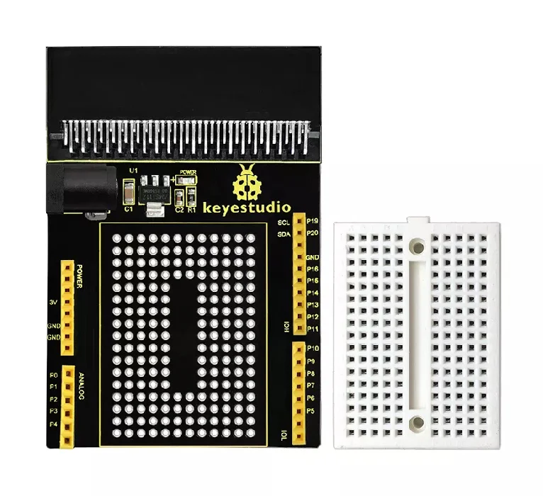 Φωτογραφία προϊόντος: KEYESTUDIO Micro:bit prototyping shield V1 KS0292, με small breadboard