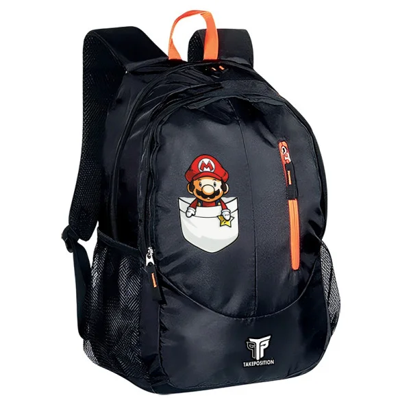 Φωτογραφία προϊόντος: Σακίδιο πλάτης Takeposition Wild Pocket Mario, 2 κεντρική θέση Rpet 600D 45Y x 29Π x 17Β, Μαύρο, 970-1278