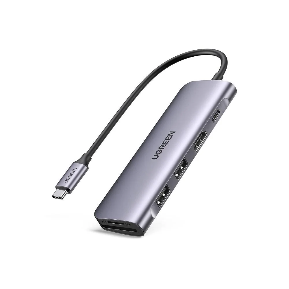 Φωτογραφία προϊόντος: Ugreen Hub adapter 6 in 1 CM195 USB-C to 2x USB 3.0 HDMI SD/microSD 100W gray (70411) (UGR70411)