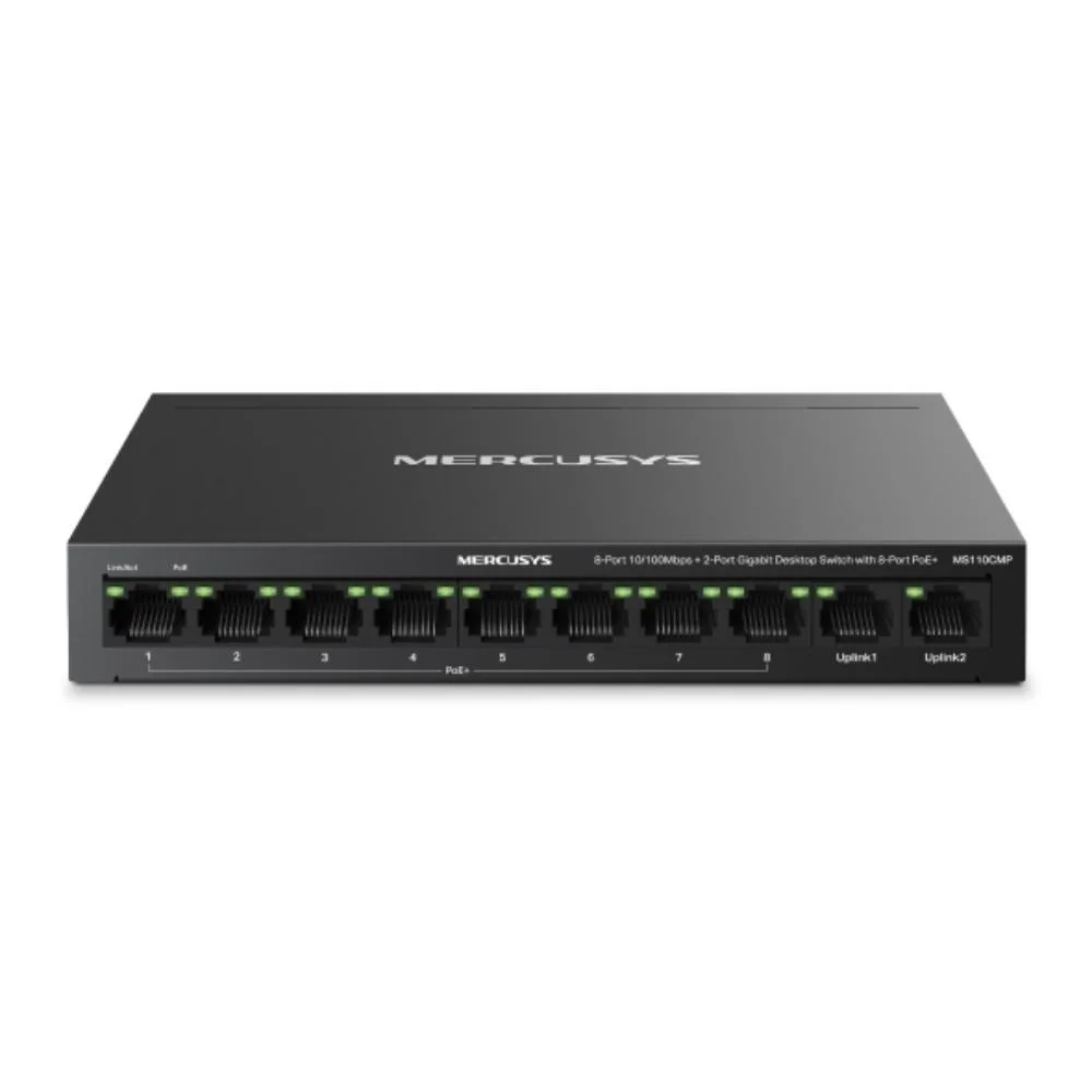 Φωτογραφία προϊόντος: Mercusys 8-Port 10/100 Mbps + 2-Port Gigabit Desktop Switch with 8-Port PoE+ (MS110CMP) (MERMS110CMP)
