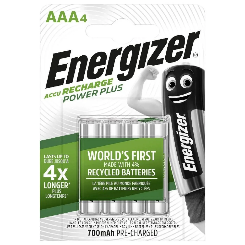 Φωτογραφία προϊόντος: ENEGIZER Energizer Power Plus Επαναφορτιζόμενες Μπαταρίες AAA Ni-MH 700mAh 1.2V 4τμχ (8218980) (ENE8218980)