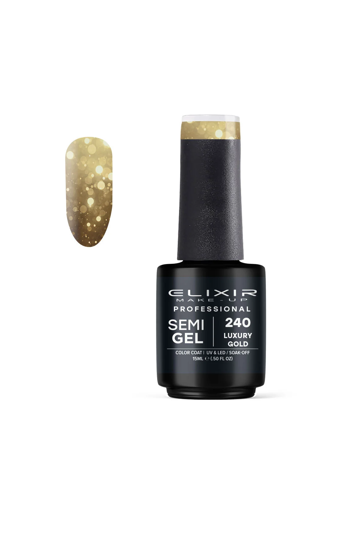 Φωτογραφία προϊόντος: Ημιμόνιμο Bερνίκι Elixir Semi Gel 240 Luxury Gold 15ml