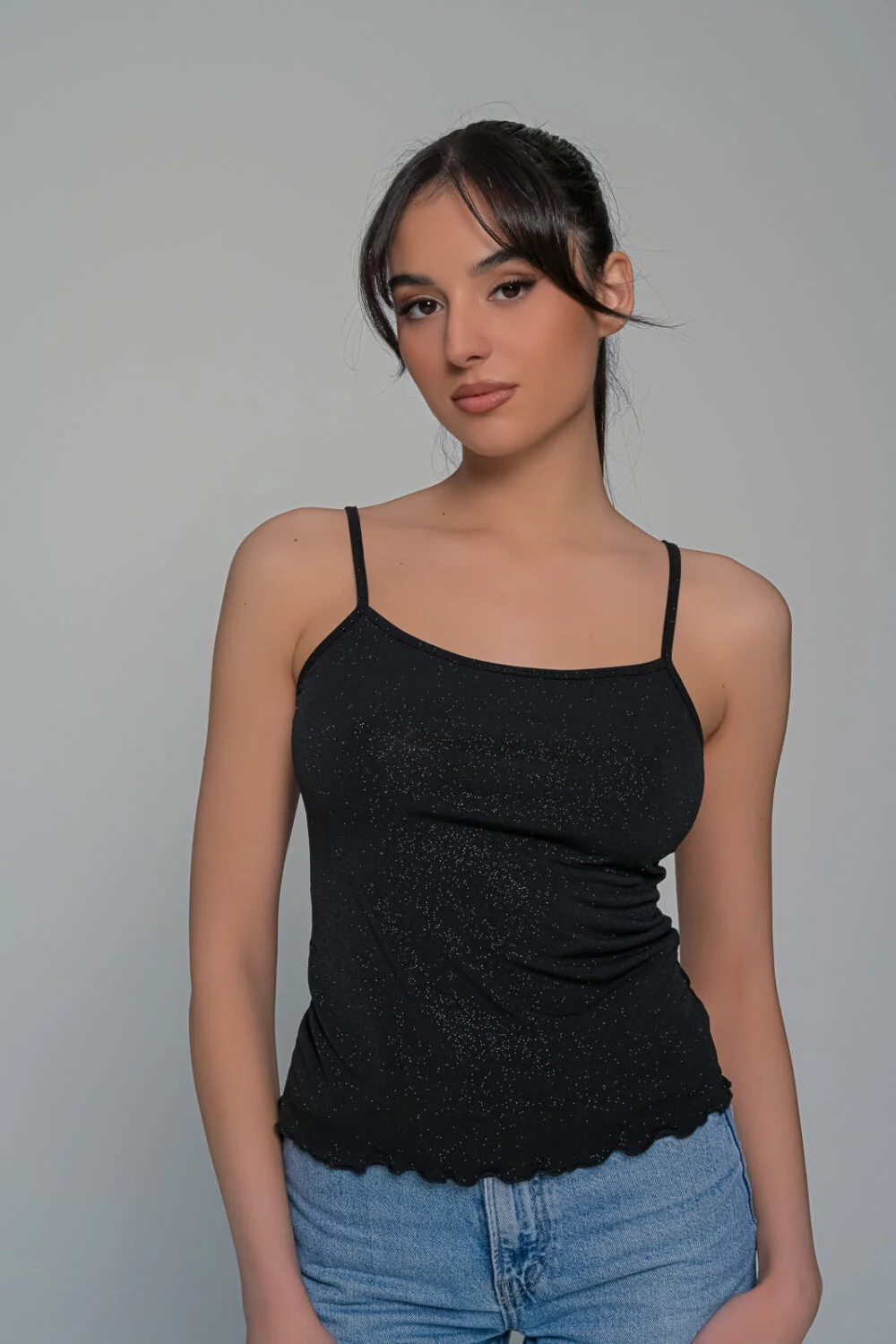 Φωτογραφία προϊόντος: Milena By Paris Τοπ Τιραντάκι Ιριδίζουσα Λύκρα - Μαύρο