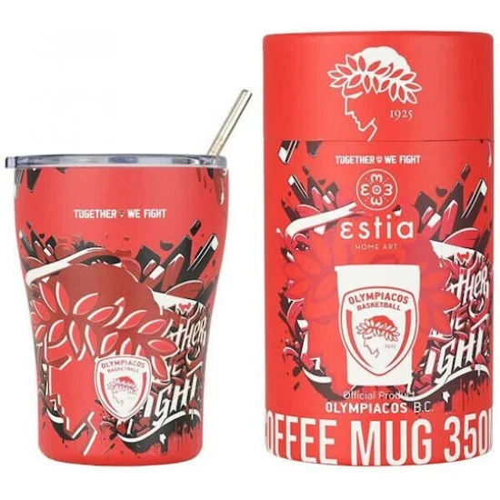 Φωτογραφία προϊόντος: Estia Home Art Estia Coffee Mug Save The Aegean Ποτήρι Θερμός Ανοξείδωτο BPA Free 350ml Olympiacos BC Edition Together We Fight με Καλαμάκι 27223