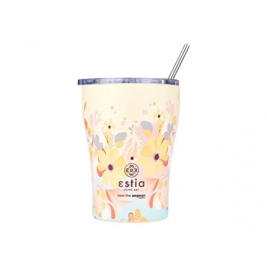 Φωτογραφία προϊόντος: Estia Home Art Estia Coffee Mug Save The Aegean Ποτήρι Θερμός Ανοξείδωτο BPA Free 350ml Spring sonata με Καλαμάκι 01-23126