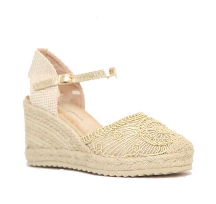 Φωτογραφία προϊόντος: Anteos Shoes Anteos 2025-AM180 Γυναικεία Εσπαντρίγια με Φιλτιρέ και χρυσό Κέντημα σε Χρυσό χρώμα