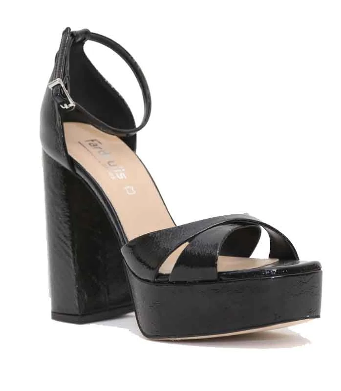 Φωτογραφία προϊόντος: Makis Fardoulis 916-07 Μαύρα Γυναικεία Πέδιλα με Μπλοκ Τακούνι Δέρμα