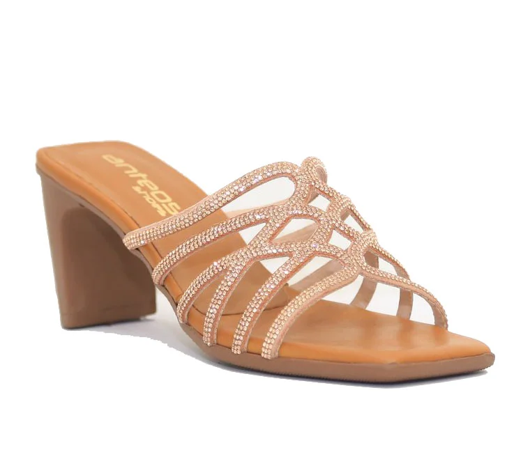 Φωτογραφία προϊόντος: Anteos Shoes Γυναικεία Mules Anteos 23301 Δέρμα σε Χρώμα Ταμπά με Strass