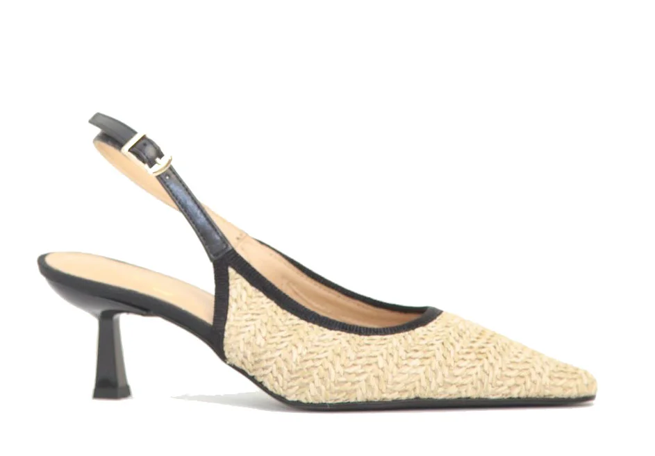 Φωτογραφία προϊόντος: Anteos Shoes Anteos 5509 Γυναικεία Γοβάκια Matt με Ψάθα Eco σε Μαύρο - μπεζ χρώμα