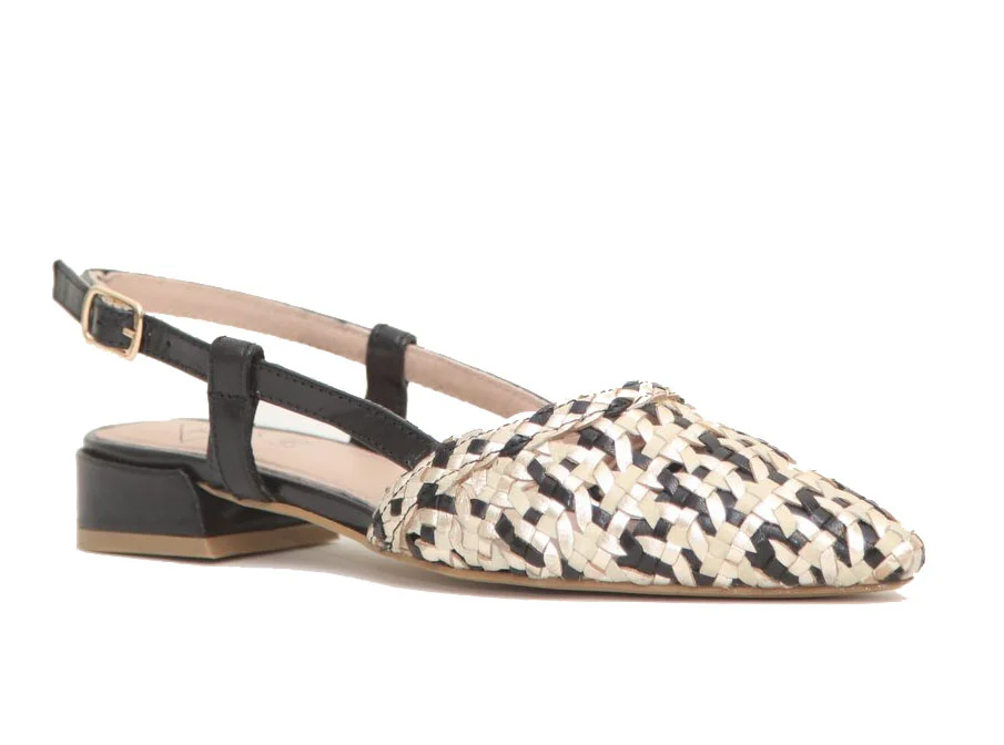 Φωτογραφία προϊόντος: top3shoes Top3 Shoes SF25420 Γυναικεία Flat Γοβάκια από Πλεκτό Δέρμα σε Χρυσό - Μαύρο χρώμα