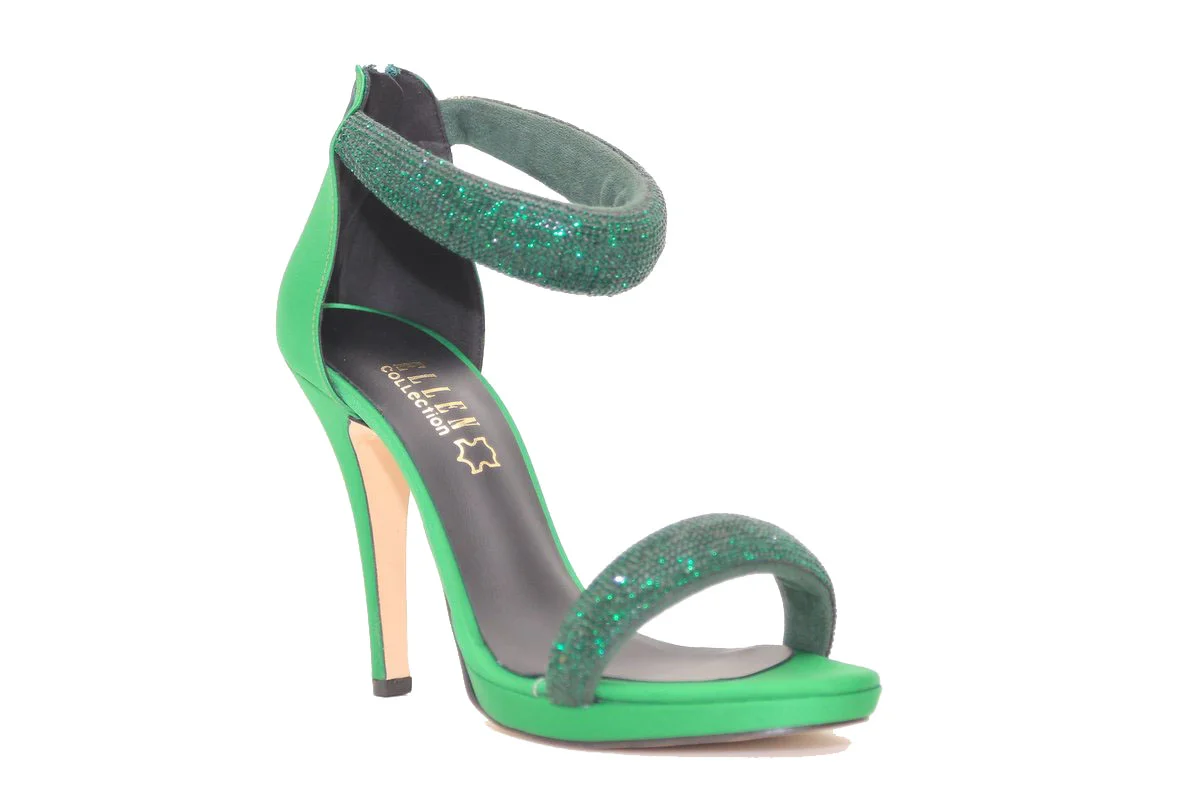 Φωτογραφία προϊόντος: Ellen Shoes Γυναικεία πέδιλα Ellen 142784 σε Πράσινο χρώμα Σατέν με ψηλό τακούνι