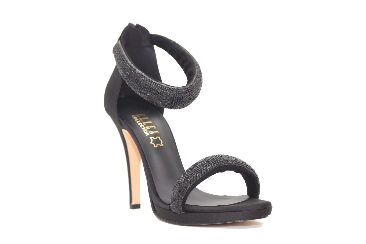 Φωτογραφία προϊόντος: Ellen Shoes Γυναικεία πέδιλα Ellen 142784 σε Μαύρο χρώμα Σατέν με ψηλό τακούνι