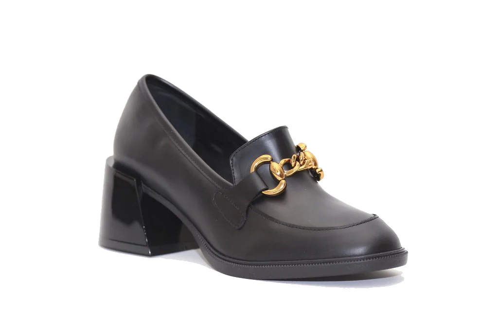 Φωτογραφία προϊόντος: Γυναικεία Loafers Pumps Mille Luci 21302 Μαύρα Με χρυσό Διακοσμητικό