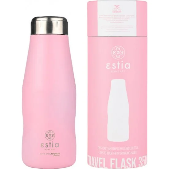 Φωτογραφία προϊόντος: Estia Home Art Estia Travel Flask Save the Aegean Ανακυκλώσιμο Μπουκάλι Θερμός Ανοξείδωτο BPA Free 350ml Blossom Rose με Καλαμάκι 01-22310